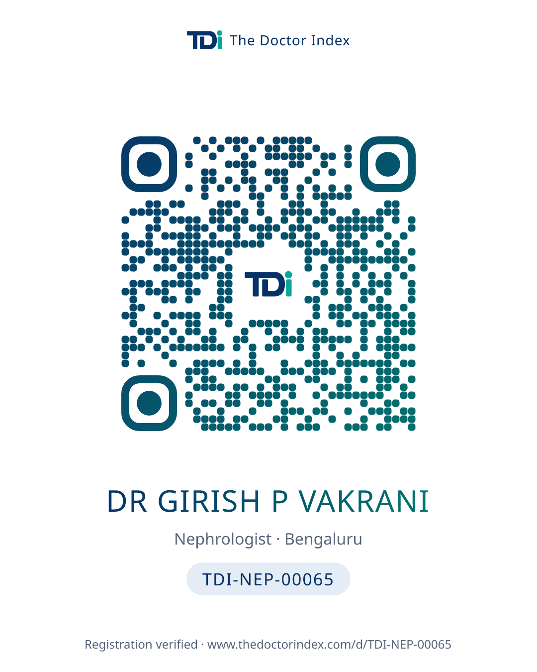 QR card for Dr Girish P Vakrani, TDI-NEP-00065