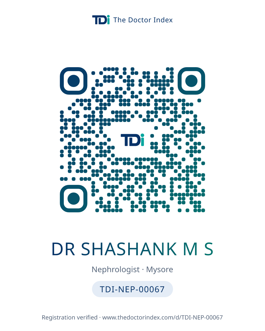 QR card for Dr Shashank M S, TDI-NEP-00067