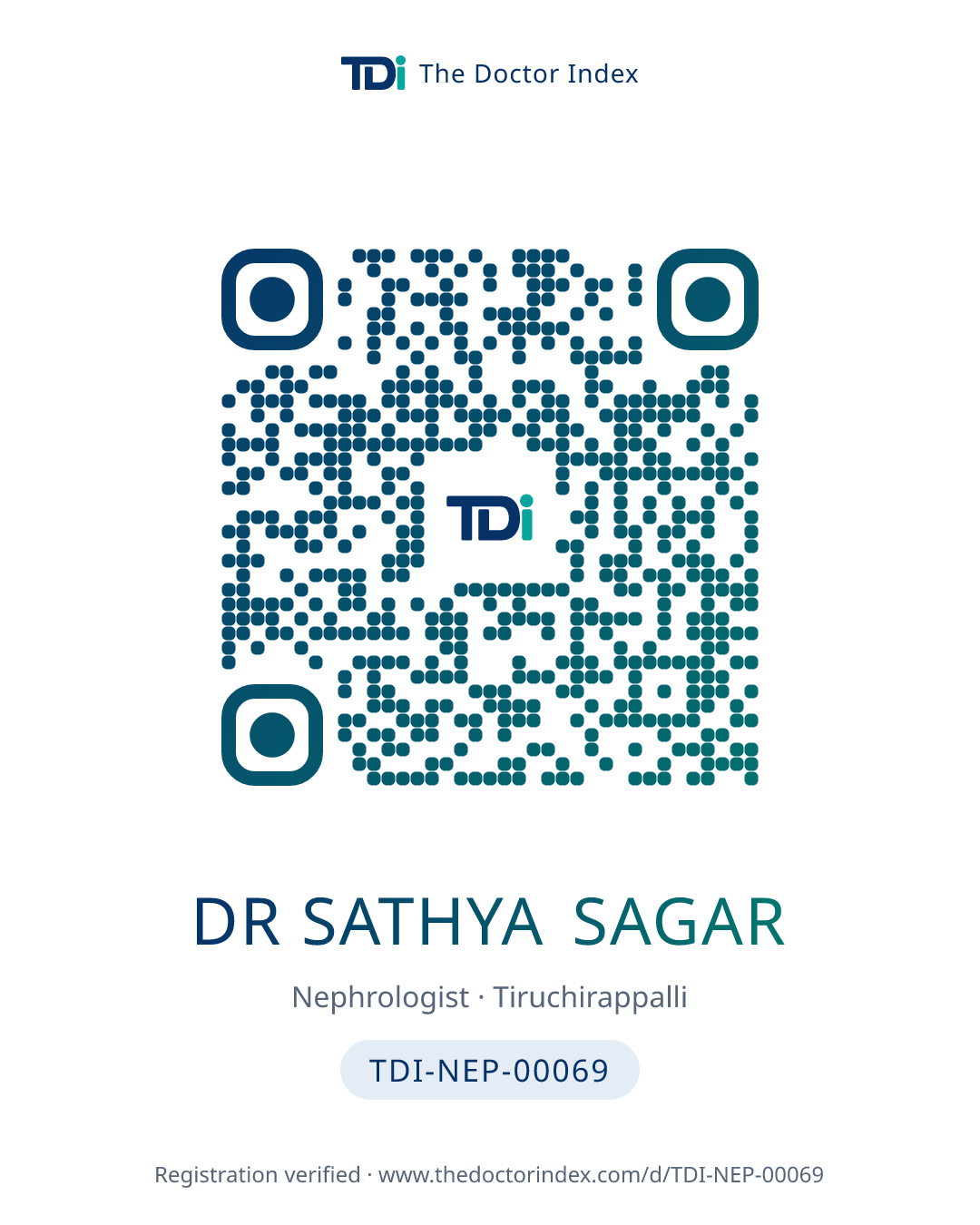 QR card for Dr Sathya Sagar, TDI-NEP-00069