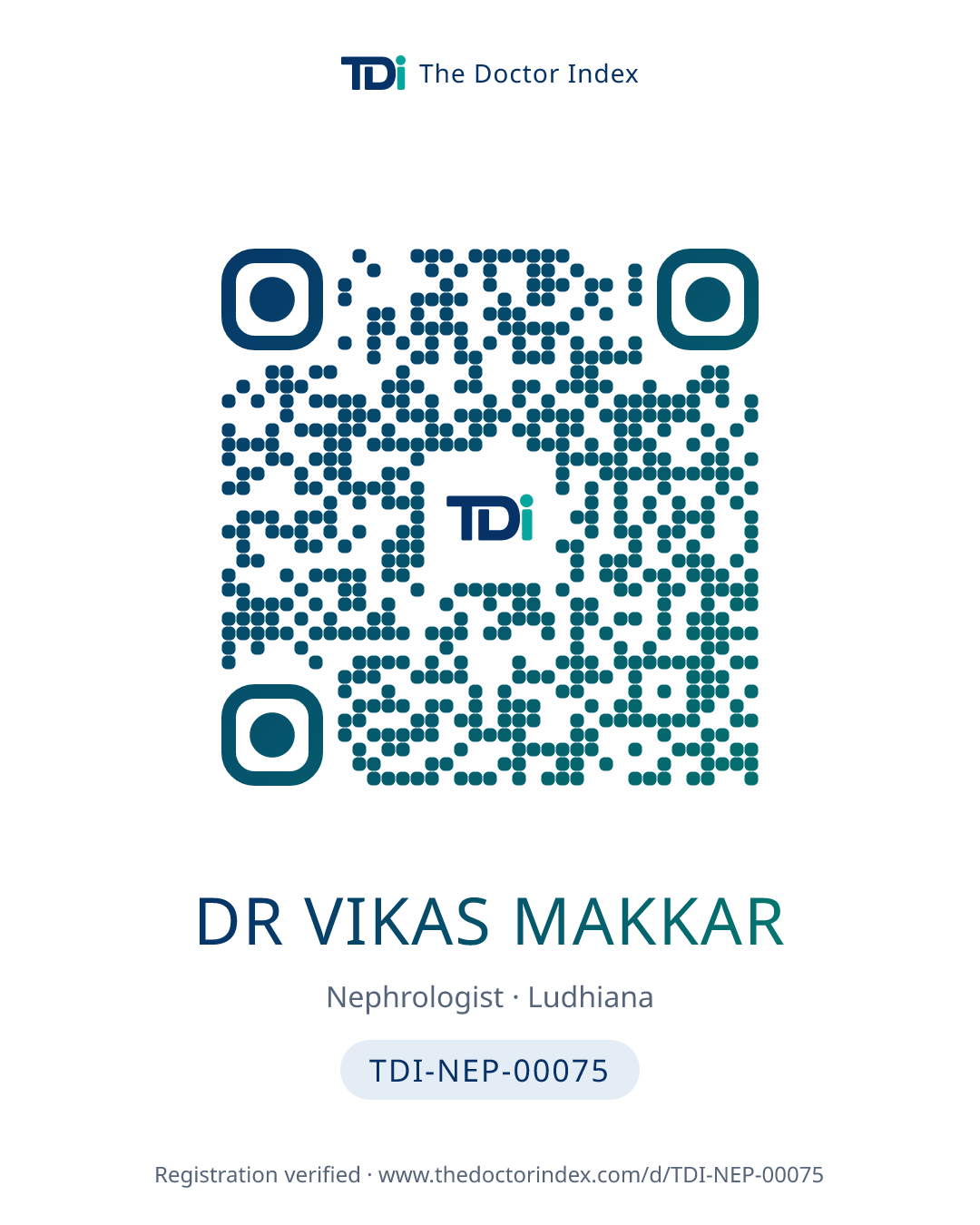 QR card for Dr Vikas Makkar, TDI-NEP-00075