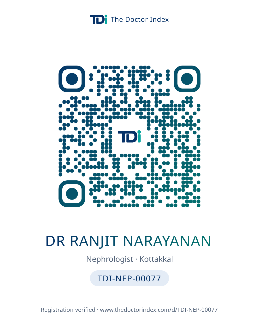 QR card for Dr Ranjit Narayanan, TDI-NEP-00077