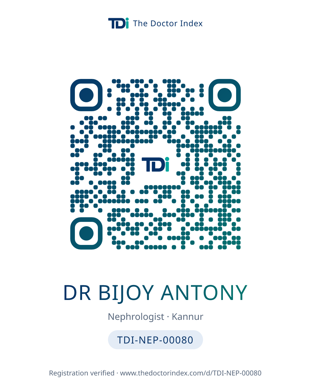 QR card for Dr Bijoy Antony, TDI-NEP-00080