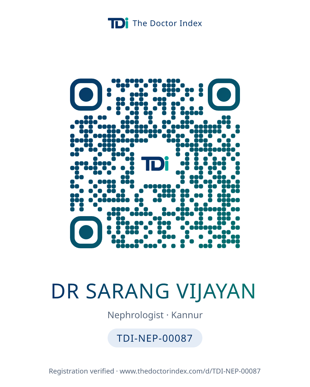 QR card for Dr Sarang Vijayan, TDI-NEP-00087