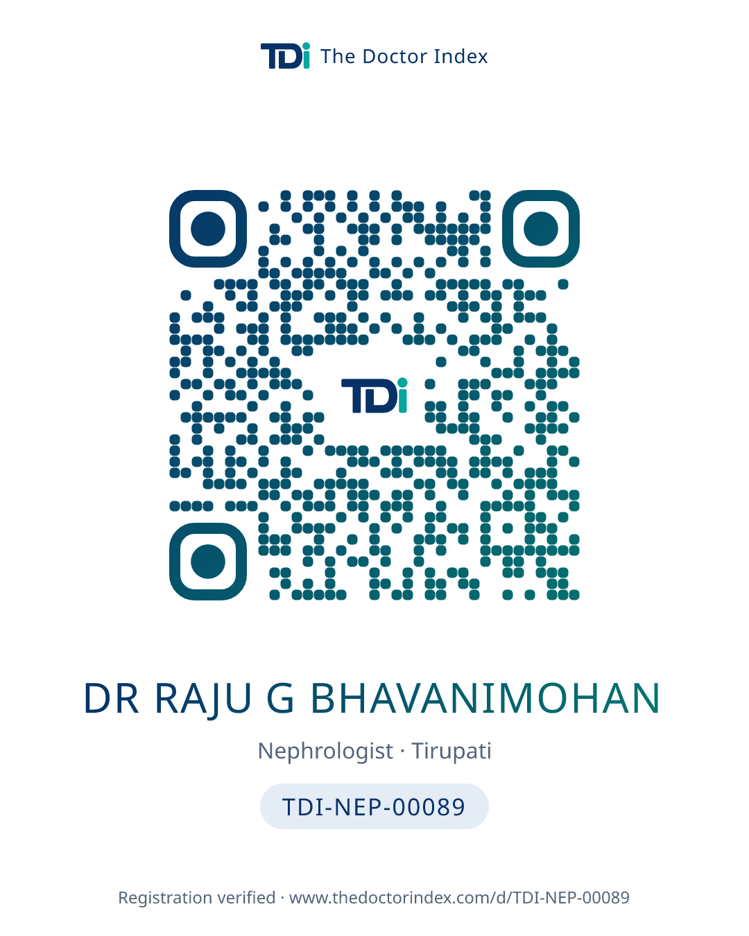 QR card for Dr Raju G Bhavanimohan, TDI-NEP-00089