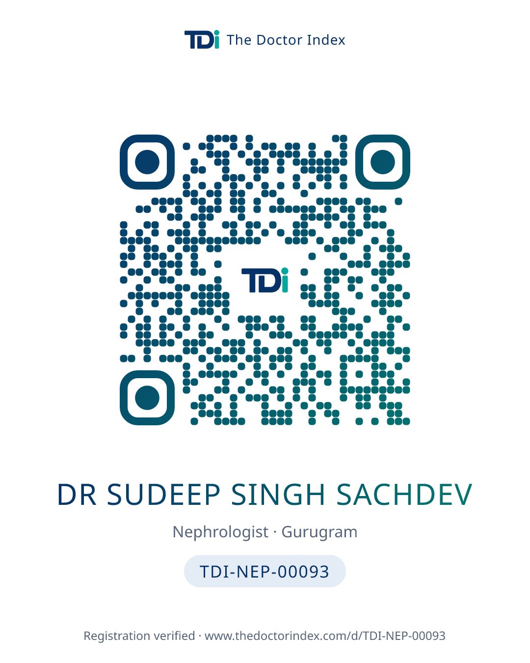 QR card for Dr Sudeep Singh Sachdev, TDI-NEP-00093