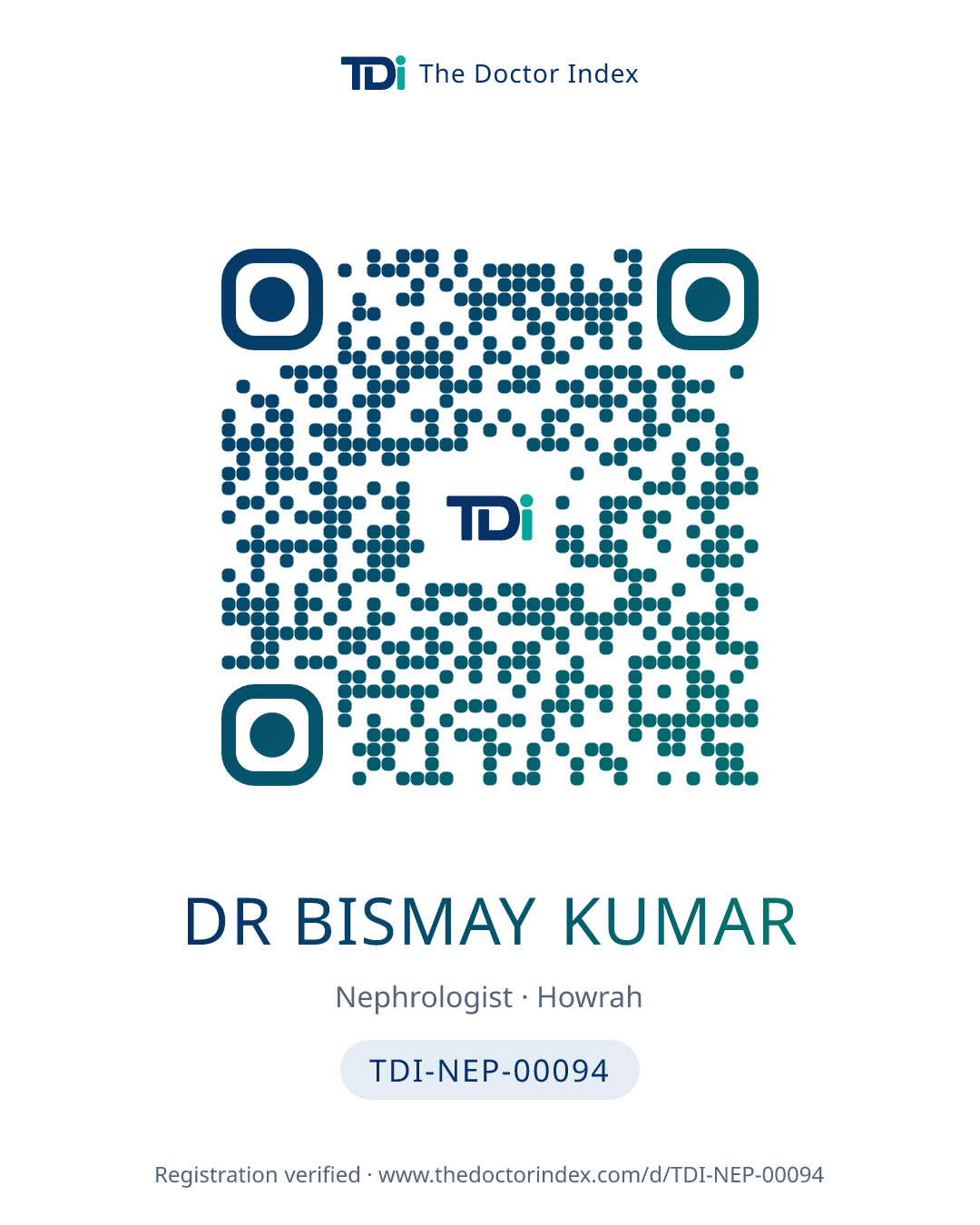 QR card for Dr Bismay Kumar, TDI-NEP-00094