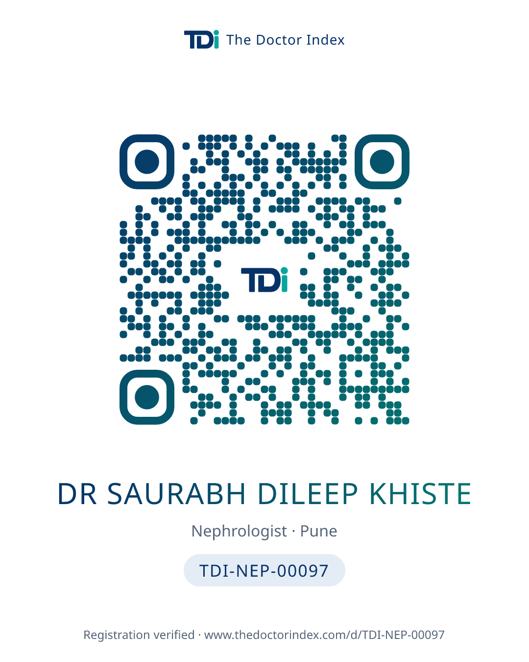 QR card for Dr Saurabh Dileep Khiste, TDI-NEP-00097