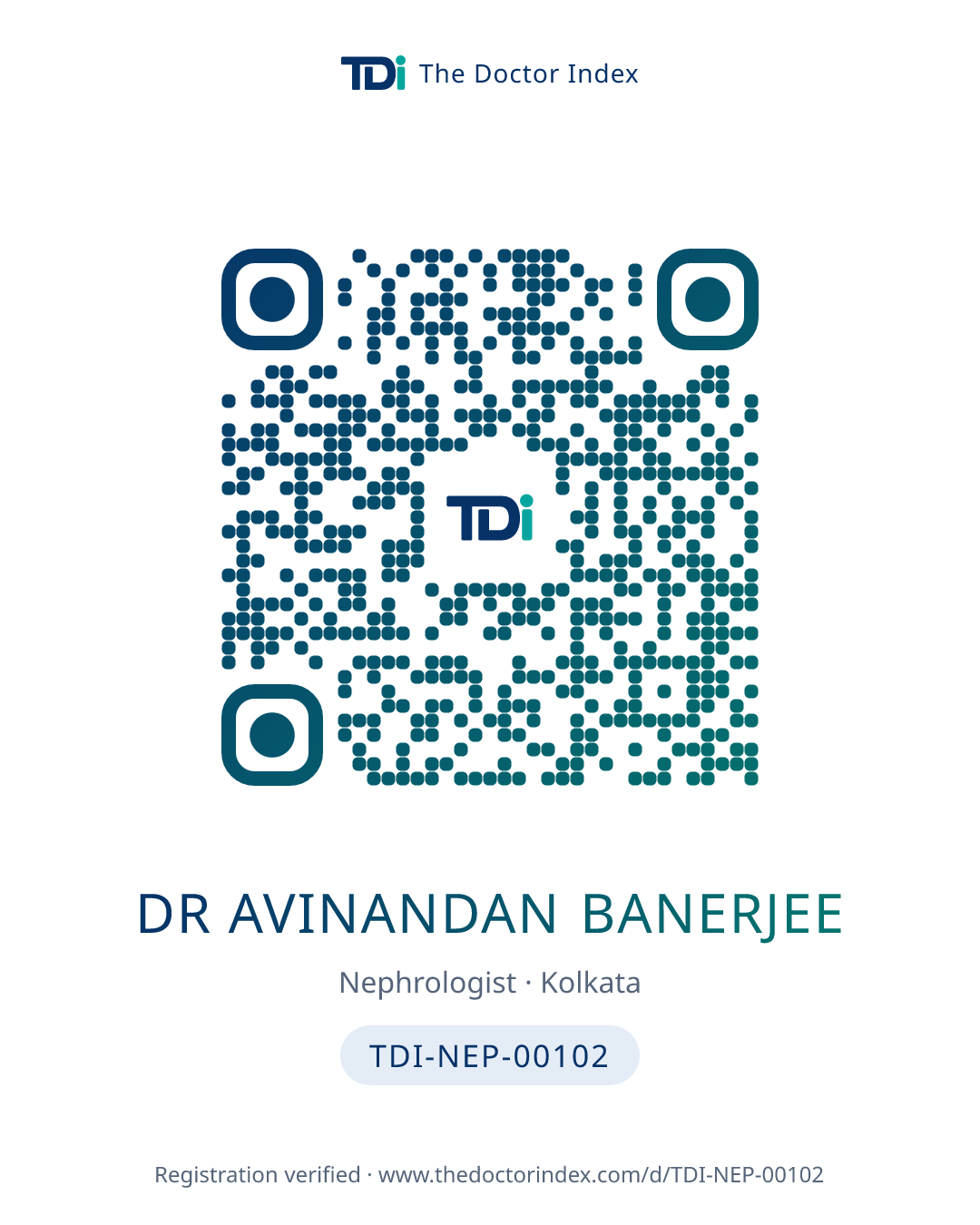 QR card for Dr Avinandan Banerjee, TDI-NEP-00102