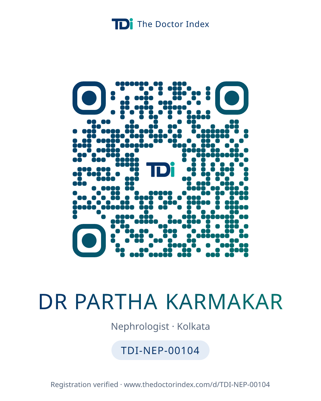 QR card for Dr Partha Karmakar, TDI-NEP-00104