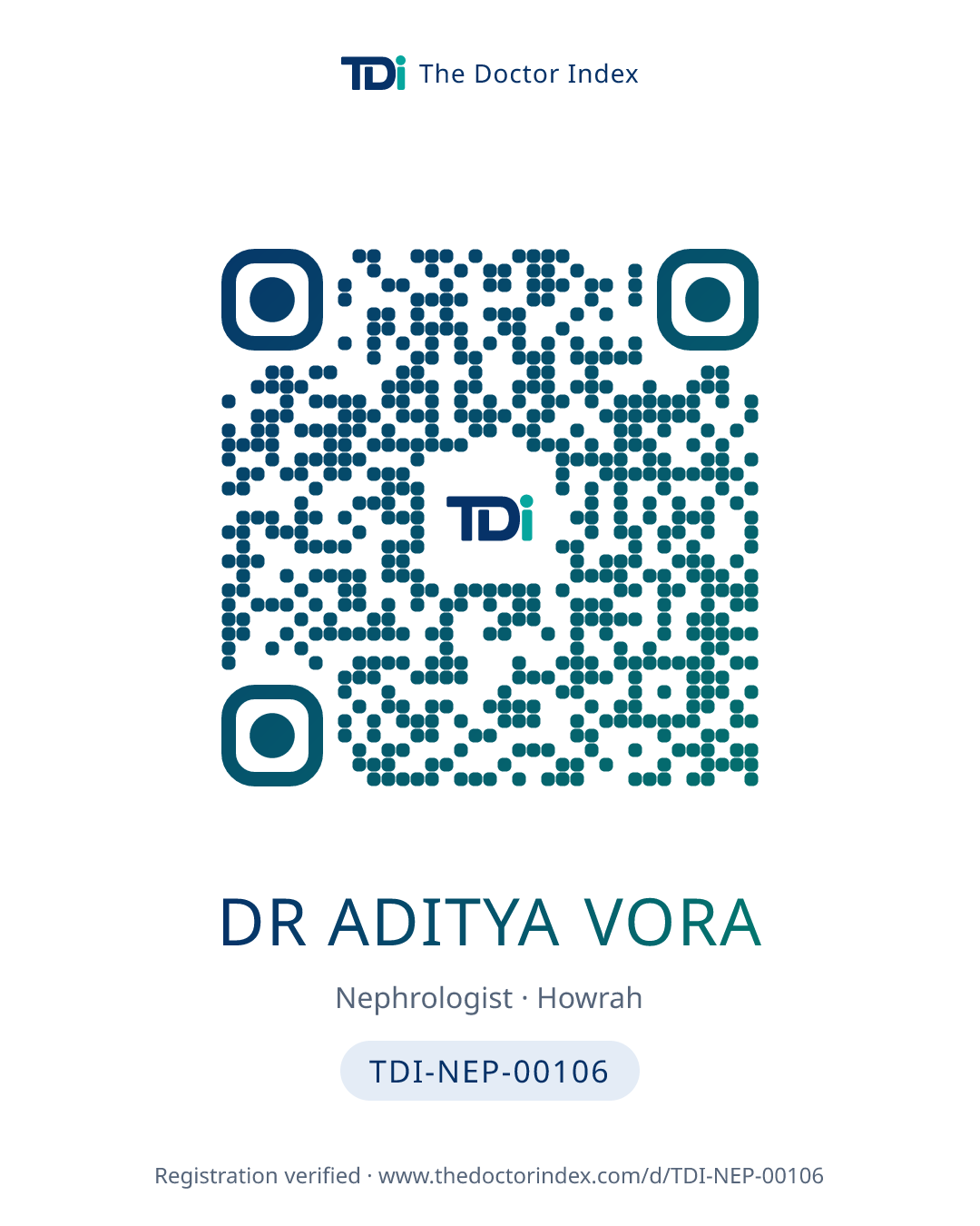 QR card for Dr Aditya Vora, TDI-NEP-00106