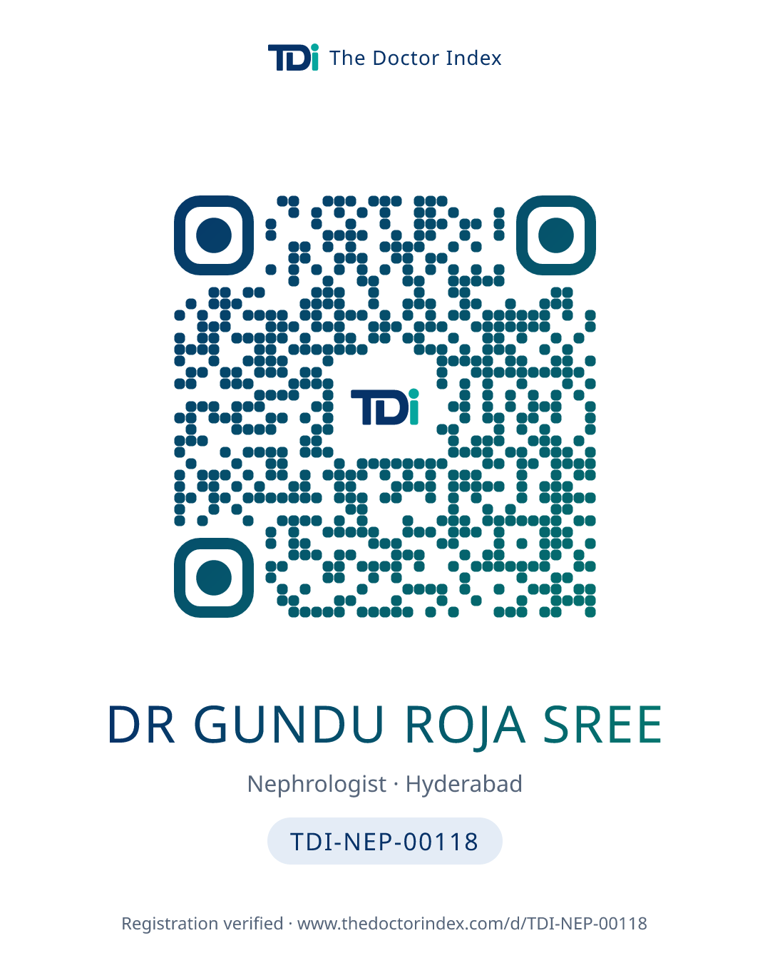 QR card for Dr Gundu Roja Sree, TDI-NEP-00118