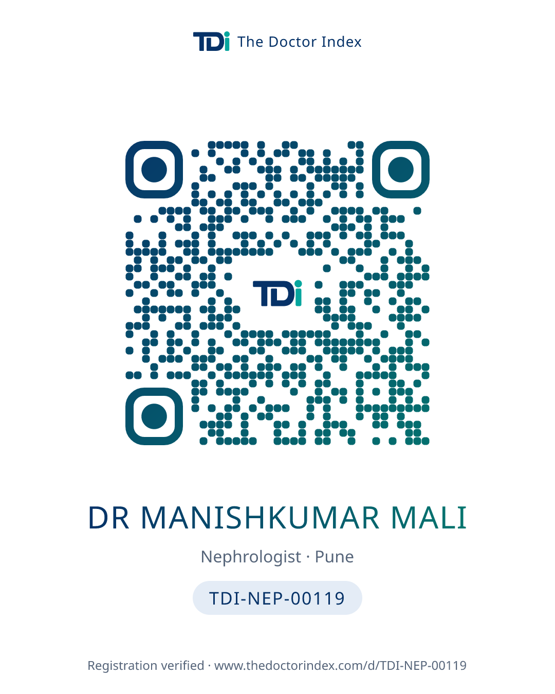 QR card for Dr Manishkumar Mali, TDI-NEP-00119