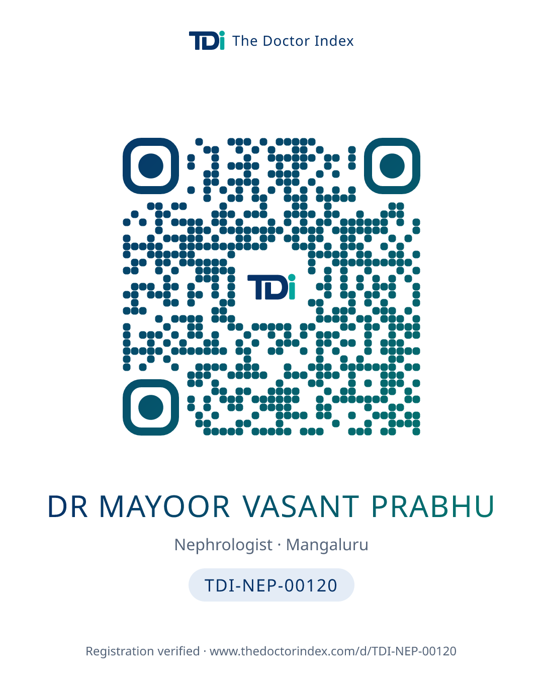 QR card for Dr Mayoor Vasant Prabhu, TDI-NEP-00120