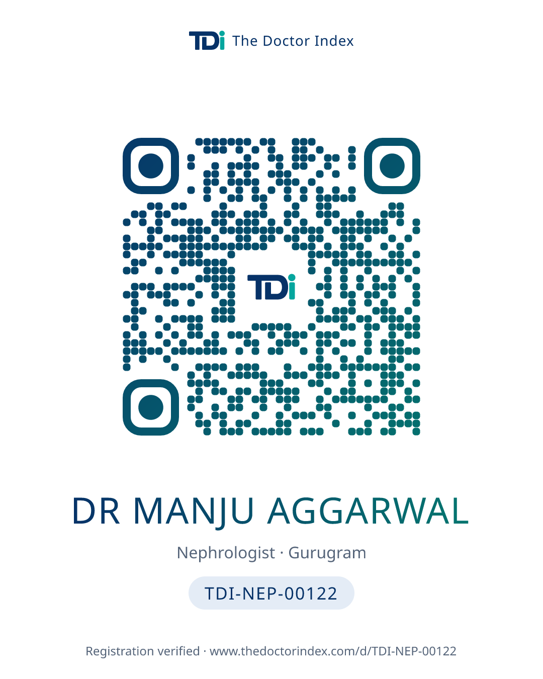 QR card for Dr Manju Aggarwal, TDI-NEP-00122
