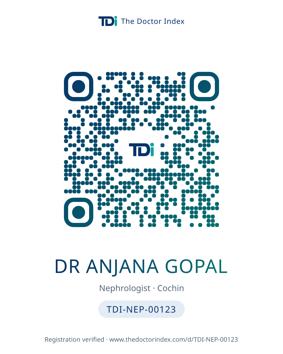 QR card for Dr Anjana Gopal, TDI-NEP-00123