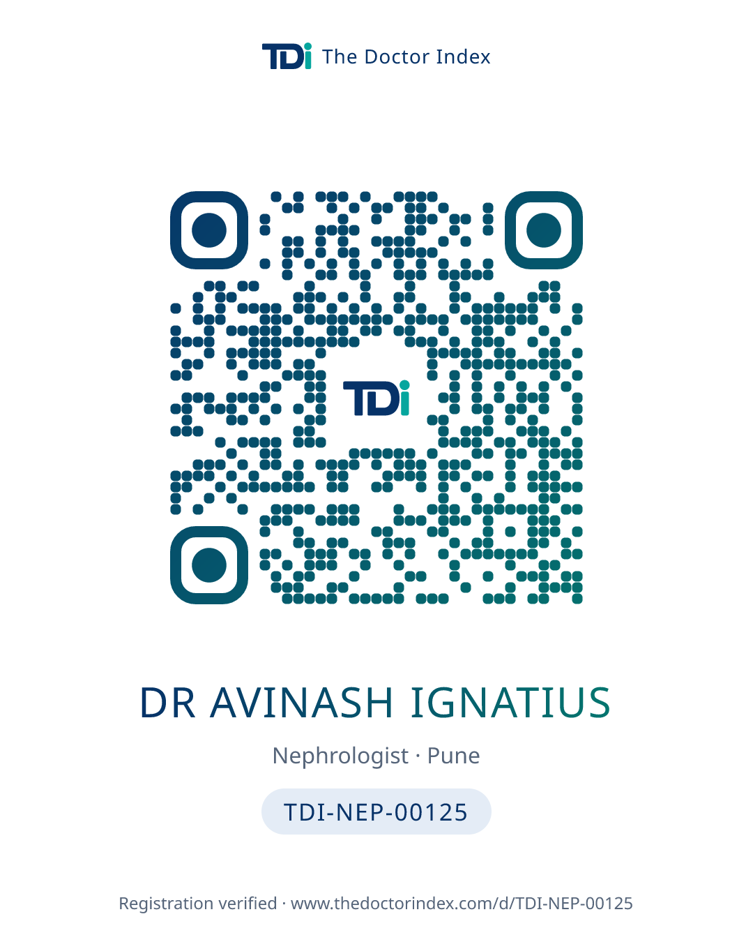 QR card for Dr Avinash Ignatius, TDI-NEP-00125