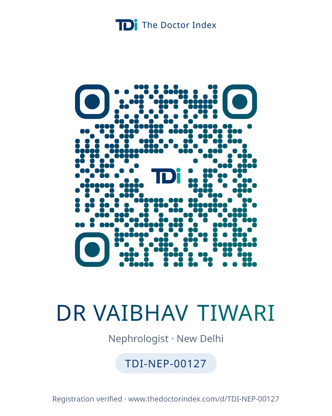 QR card for Dr Vaibhav Tiwari, TDI-NEP-00127
