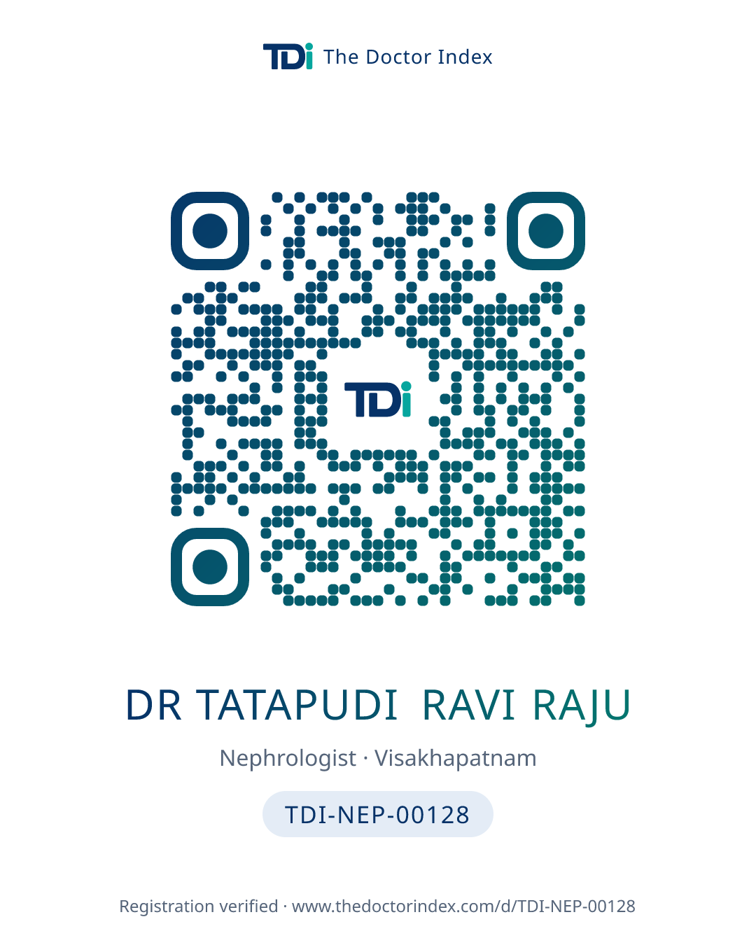 QR card for Dr Tatapudi Ravi Raju, TDI-NEP-00128