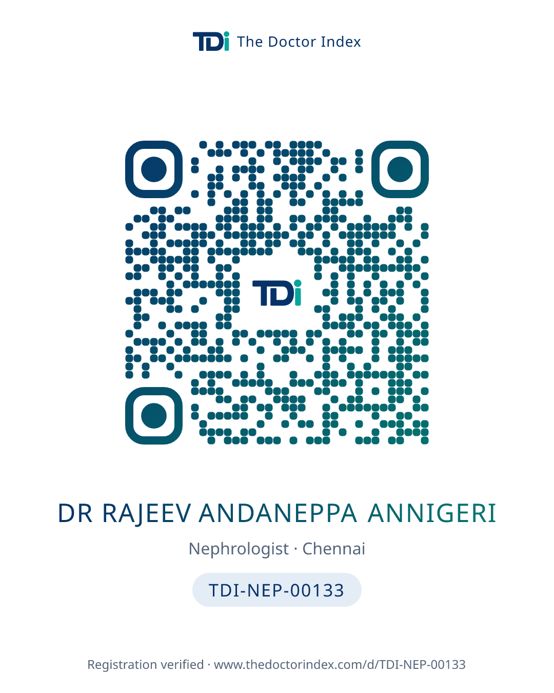 QR card for Dr Rajeev Andaneppa Annigeri, TDI-NEP-00133