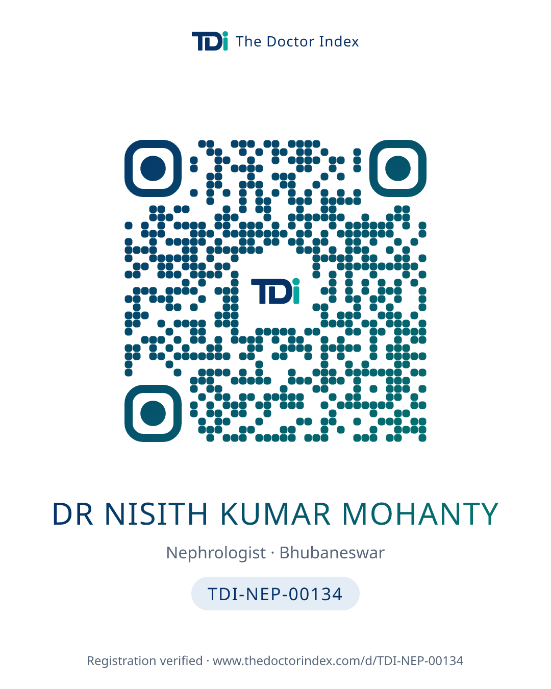 QR card for Dr Nisith Kumar Mohanty, TDI-NEP-00134