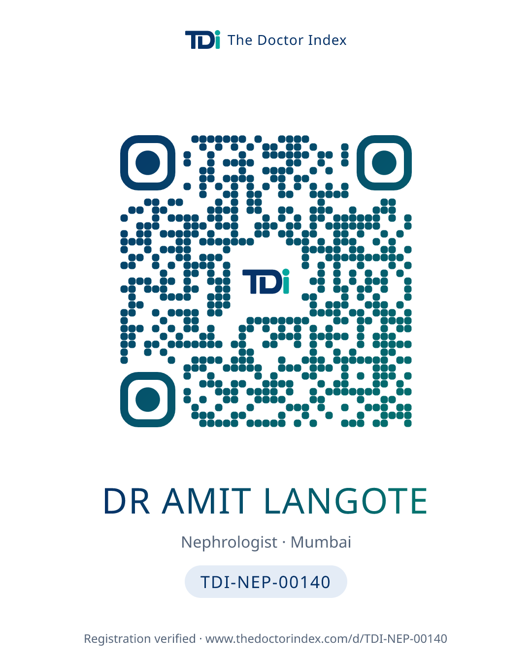 QR card for Dr Amit Langote, TDI-NEP-00140