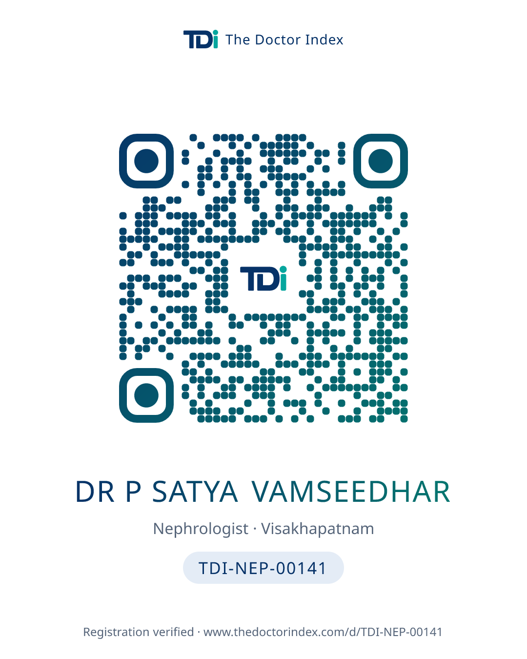 QR card for Dr P Satya Vamseedhar, TDI-NEP-00141