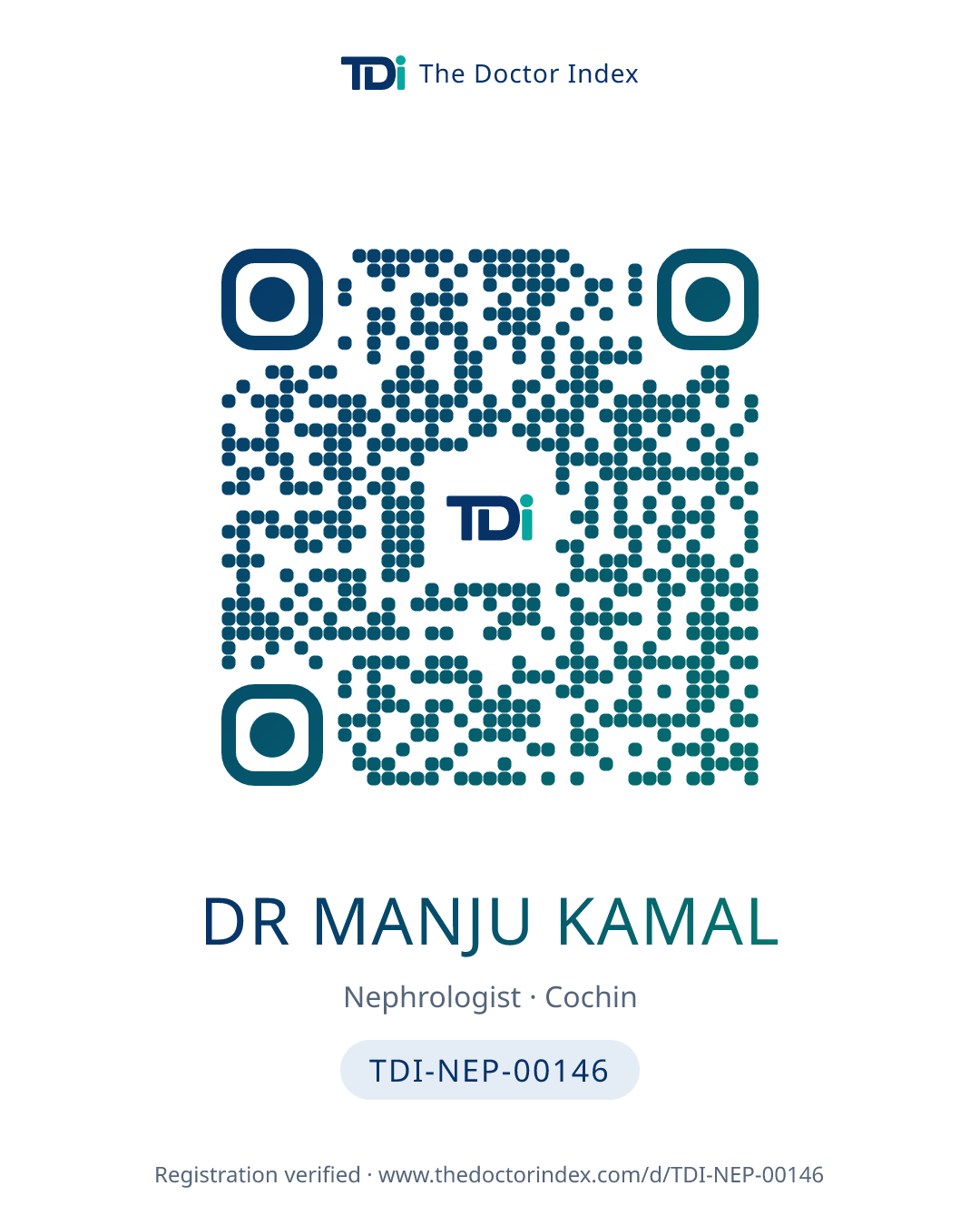 QR card for Dr Manju Kamal, TDI-NEP-00146