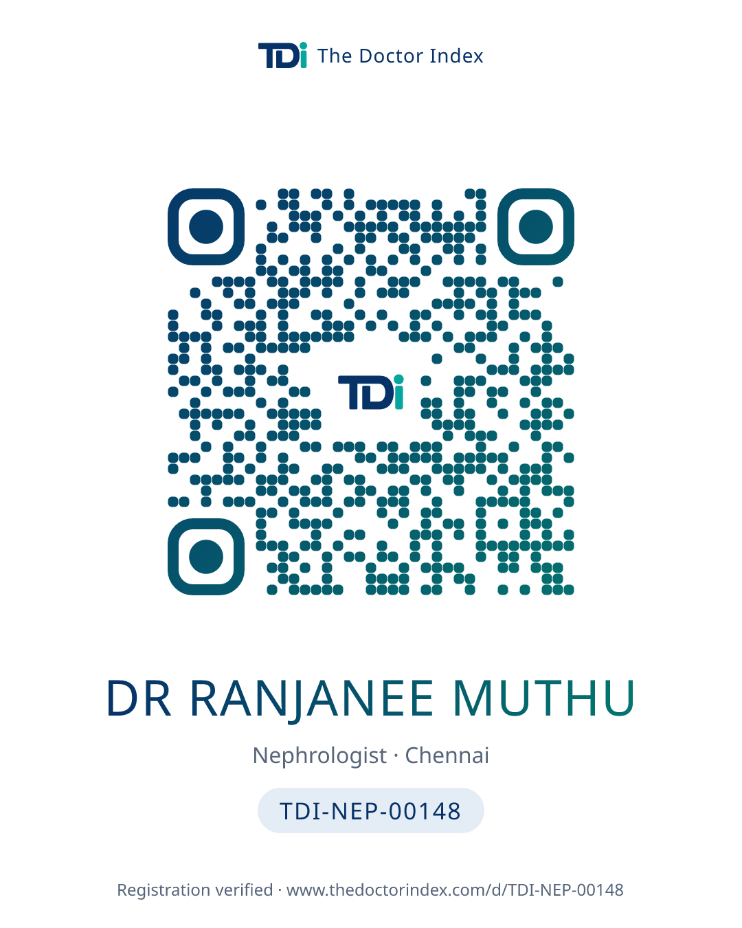 QR card for Dr Ranjanee Muthu, TDI-NEP-00148