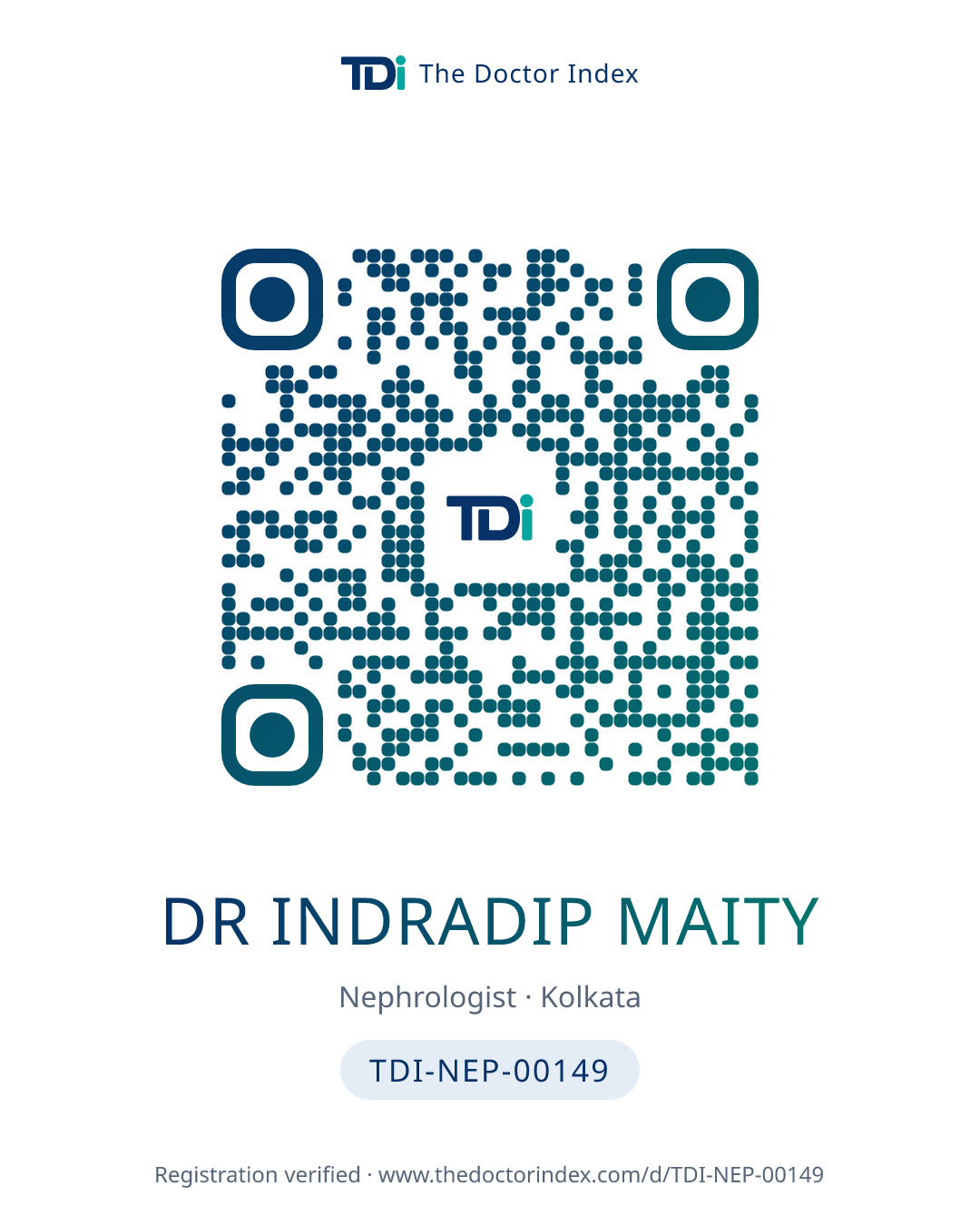 QR card for Dr Indradip Maity, TDI-NEP-00149