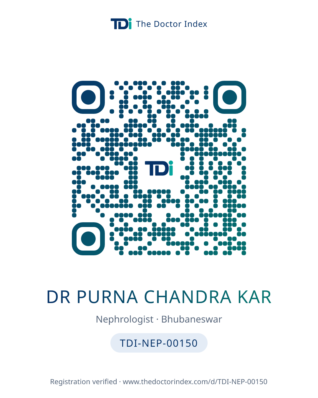 QR card for Dr Purna Chandra Kar, TDI-NEP-00150