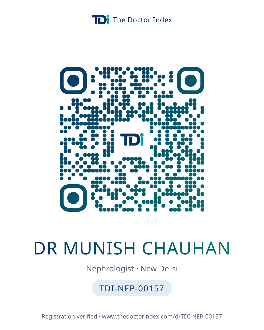 QR card for Dr Munish Chauhan, TDI-NEP-00157