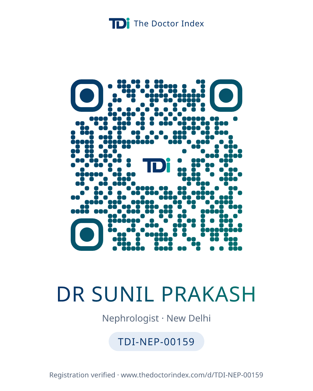QR card for Dr Sunil Prakash, TDI-NEP-00159