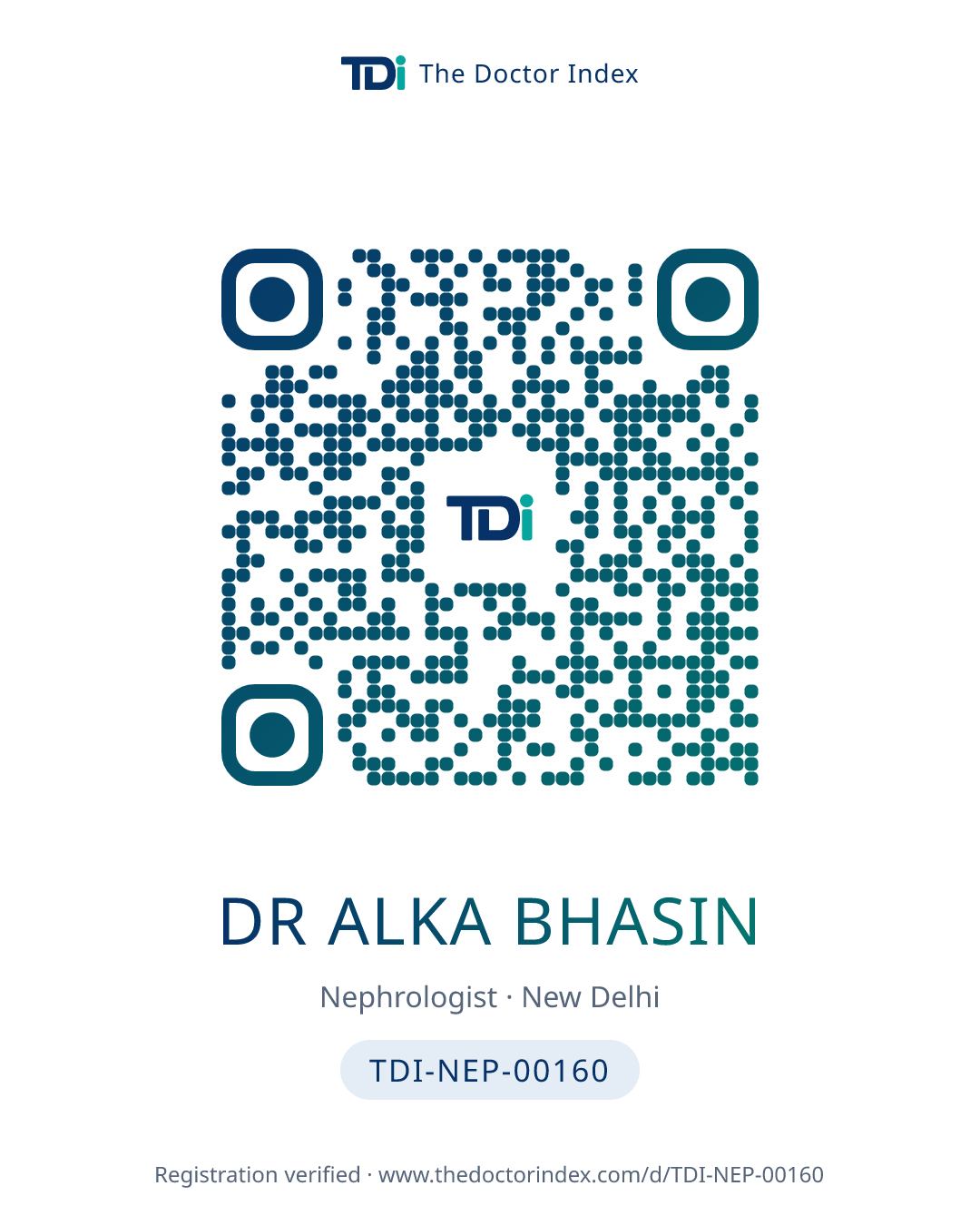QR card for Dr Alka Bhasin, TDI-NEP-00160