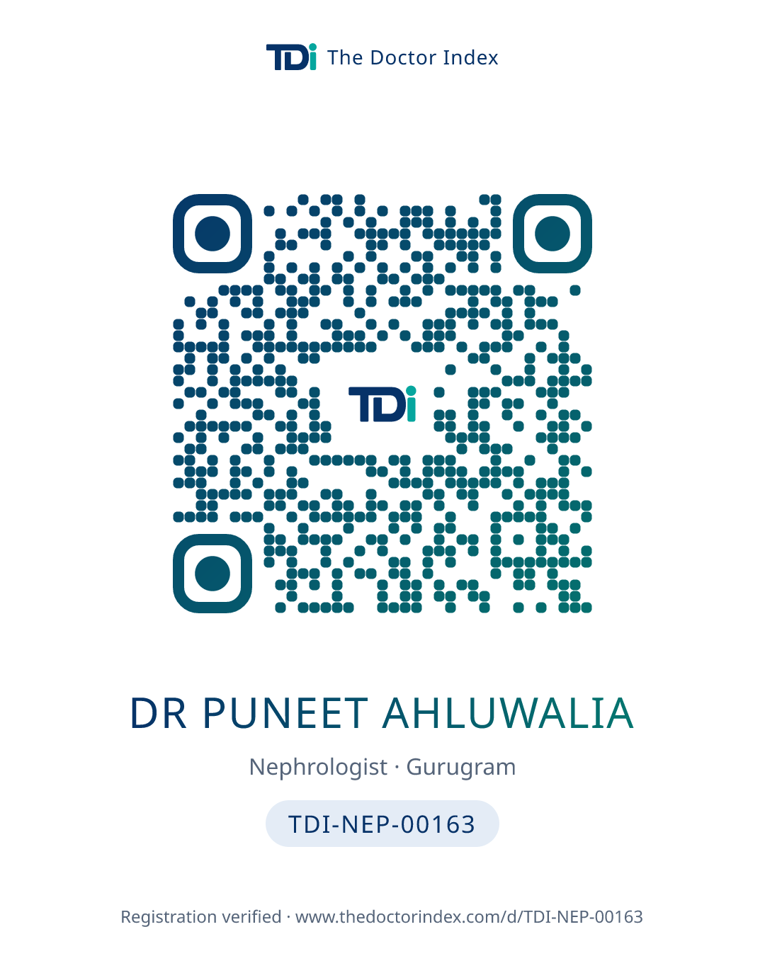 QR card for Dr Puneet Ahluwalia, TDI-NEP-00163