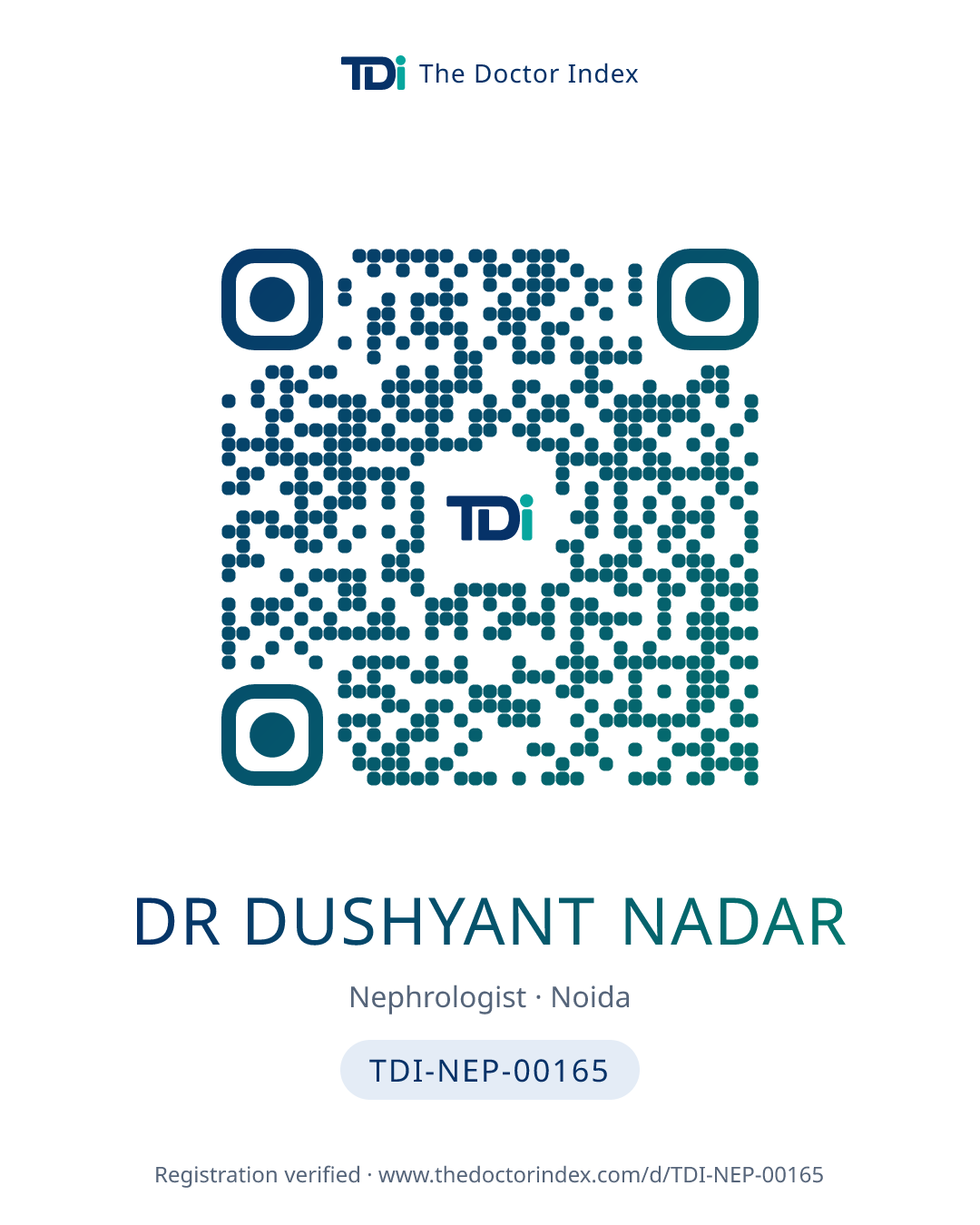 QR card for Dr Dushyant Nadar, TDI-NEP-00165
