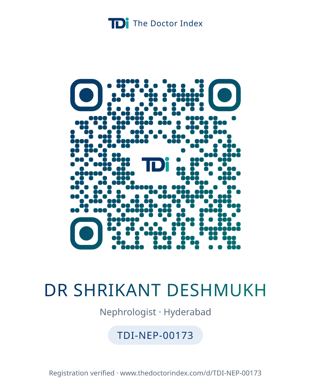 QR card for Dr Shrikant Deshmukh, TDI-NEP-00173