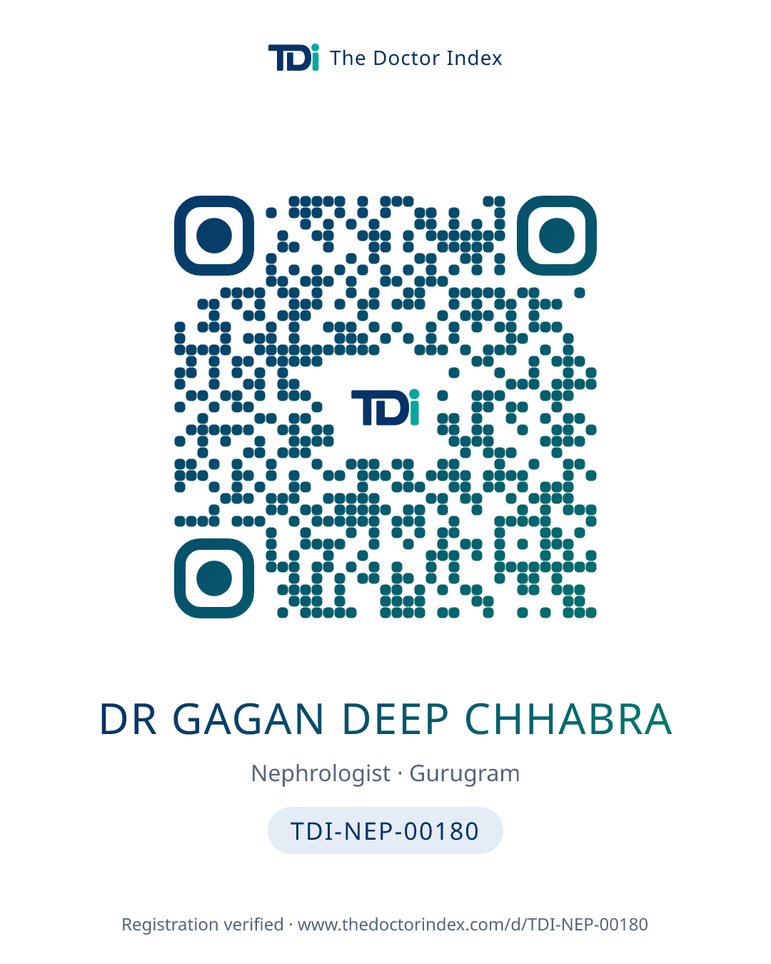QR card for Dr Gagan Deep Chhabra, TDI-NEP-00180