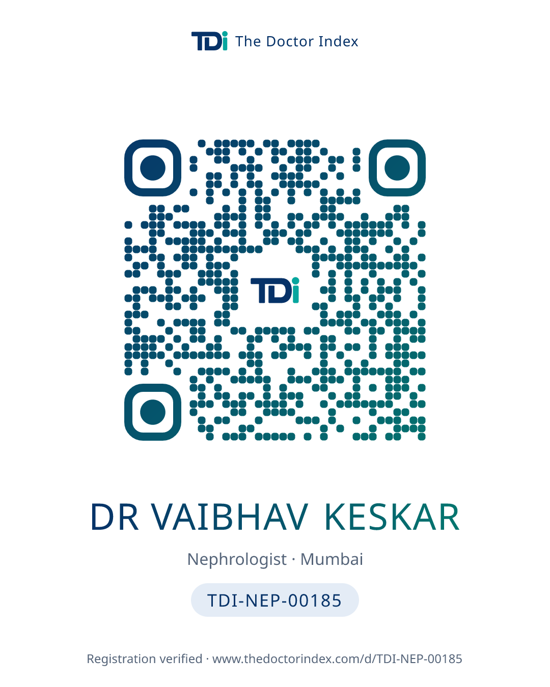 QR card for Dr Vaibhav Keskar, TDI-NEP-00185