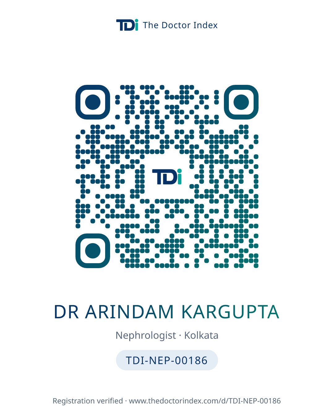 QR card for Dr Arindam Kargupta, TDI-NEP-00186