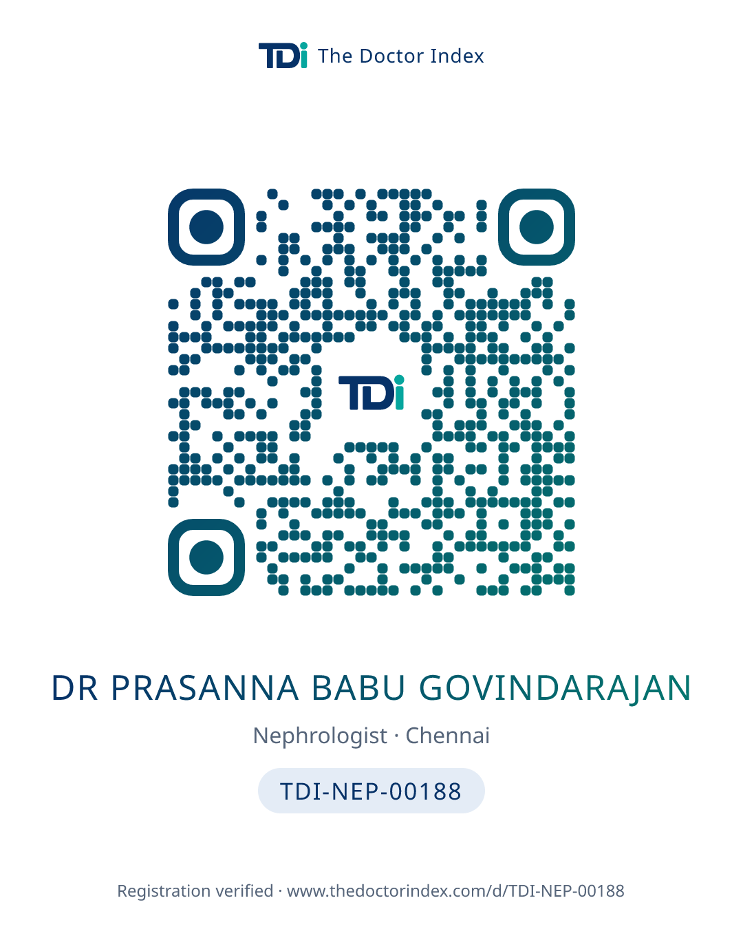 QR card for Dr Prasanna Babu Govindarajan, TDI-NEP-00188