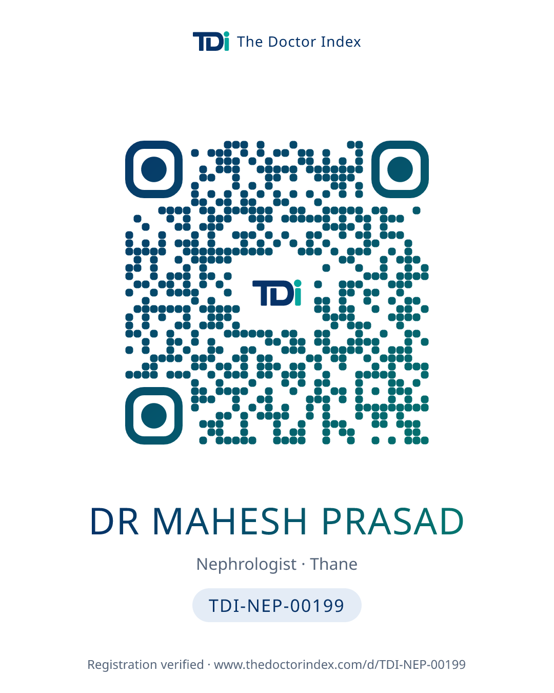QR card for Dr Mahesh Prasad, TDI-NEP-00199