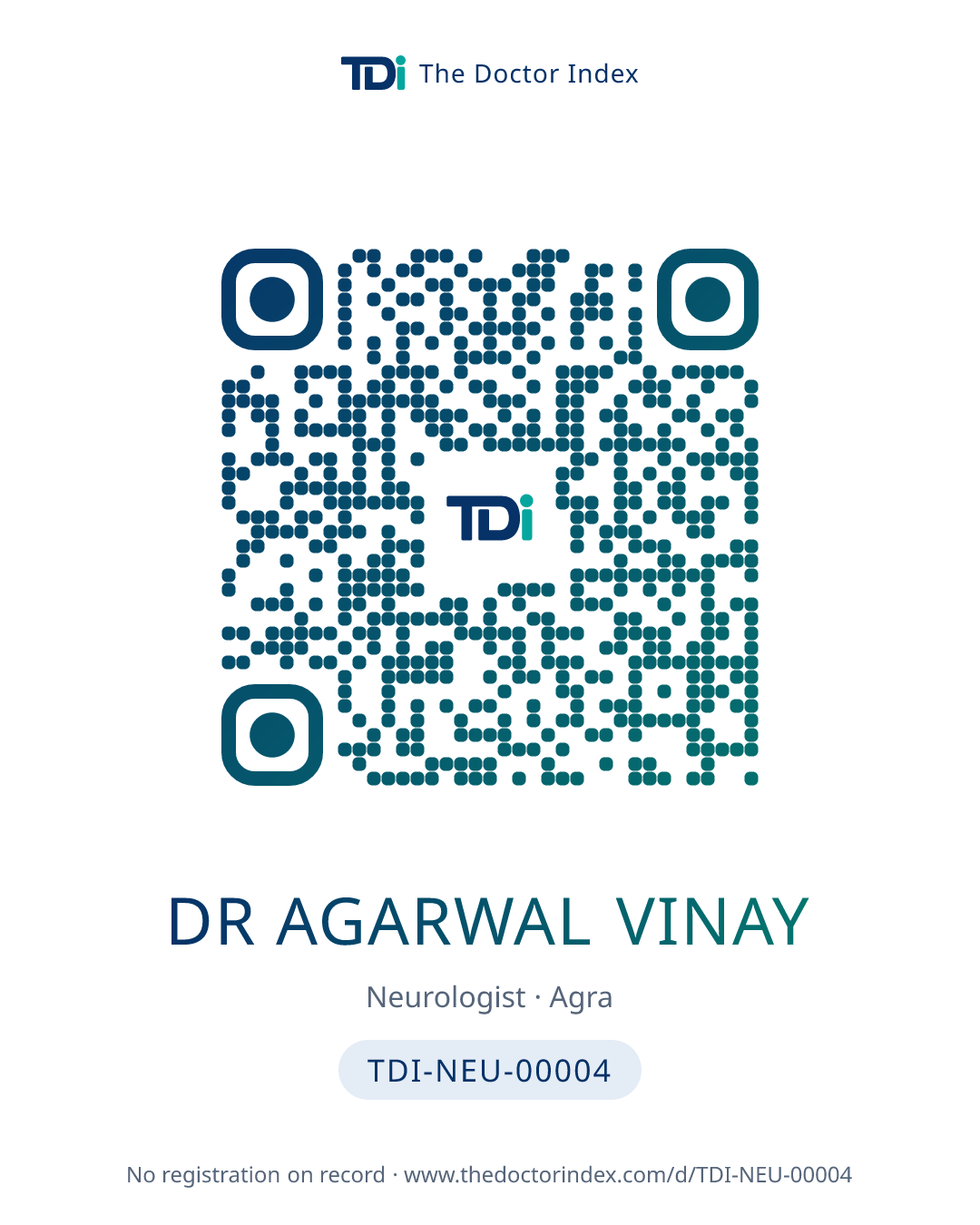 QR card for Dr Agarwal Vinay, TDI-NEU-00004