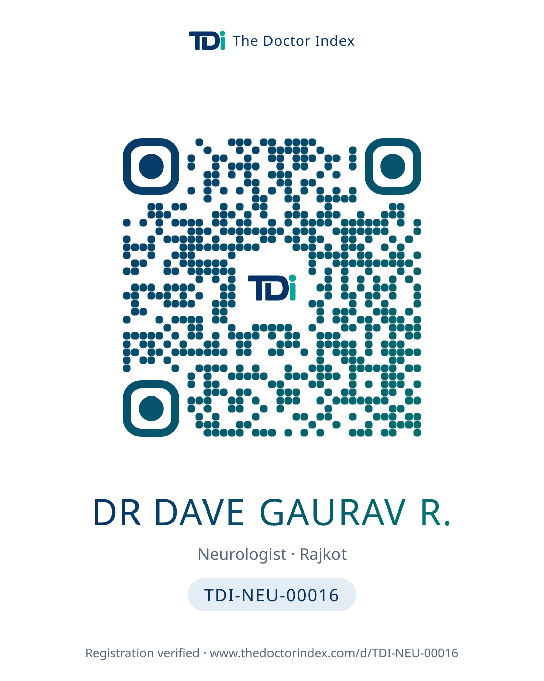 QR card for Dr Dave Gaurav R., TDI-NEU-00016