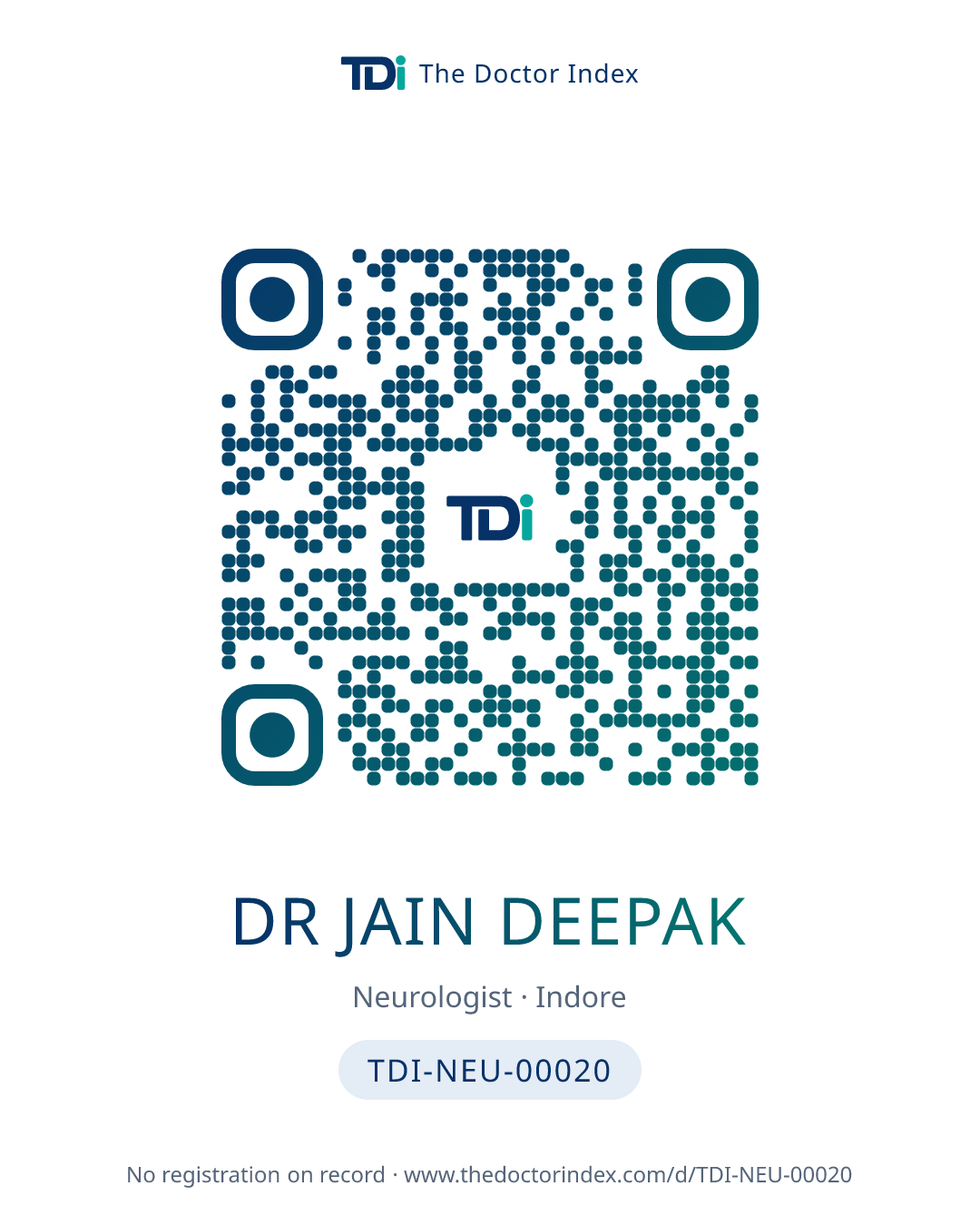 QR card for Dr Jain Deepak, TDI-NEU-00020