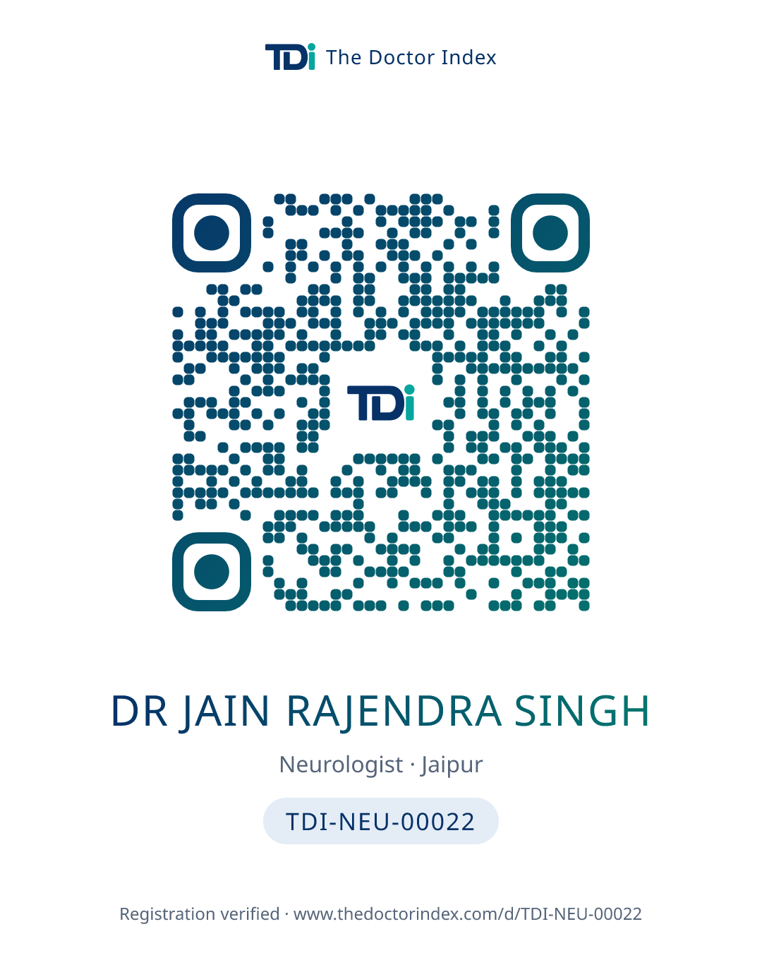 QR card for Dr Jain Rajendra Singh, TDI-NEU-00022