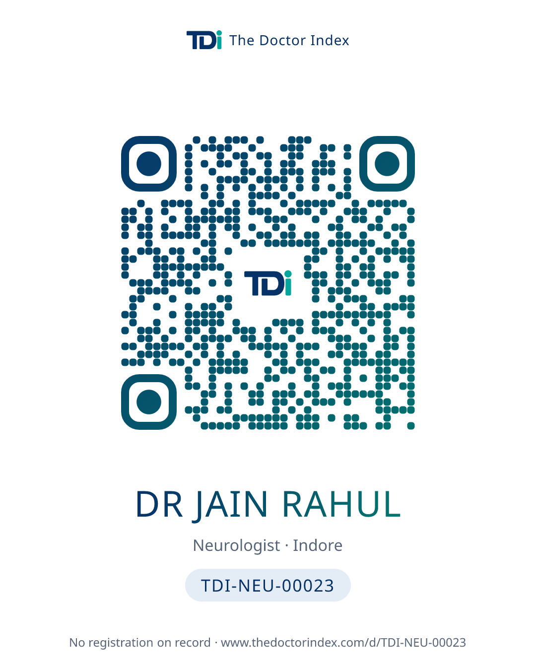 QR card for Dr Jain Rahul, TDI-NEU-00023