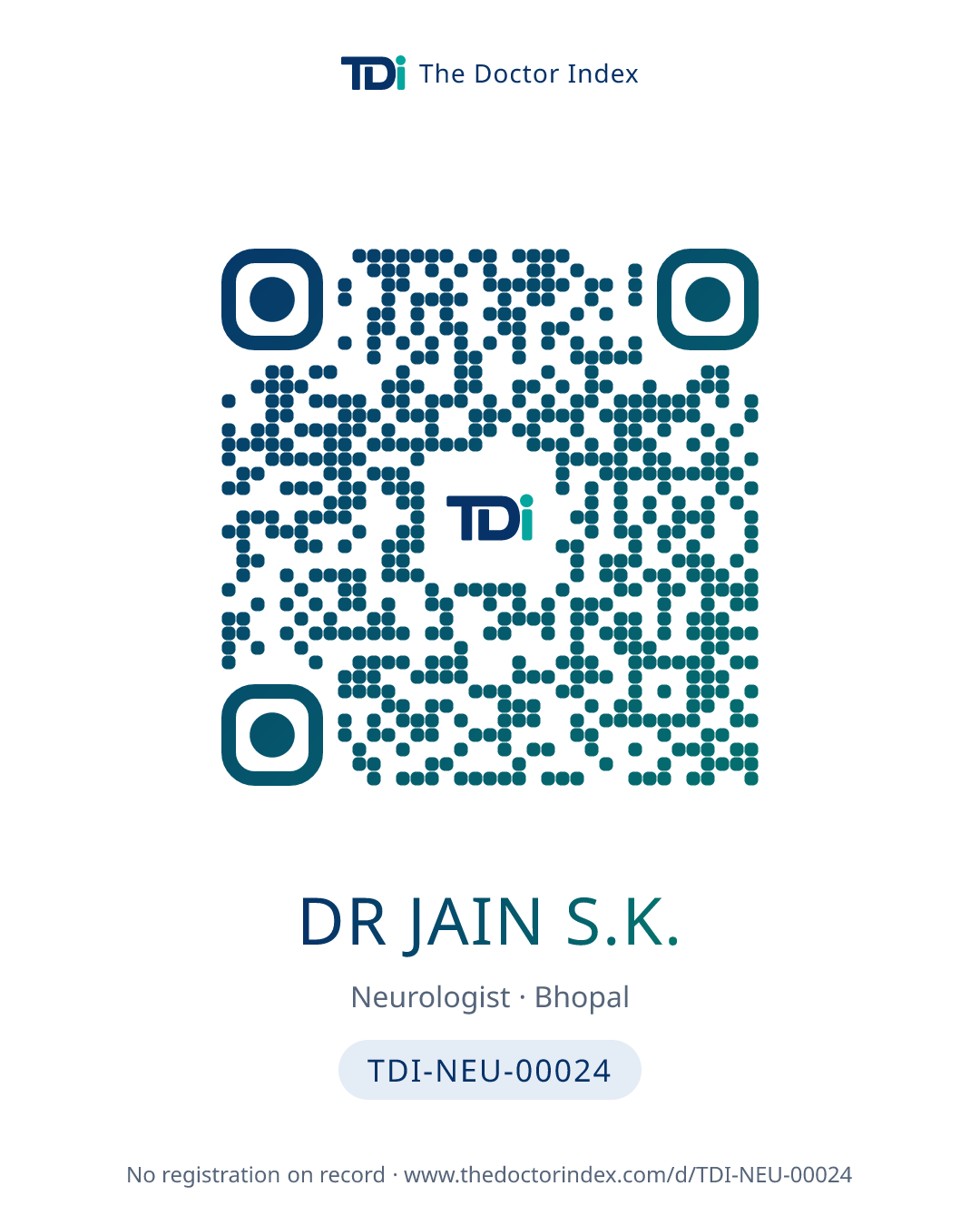 QR card for Dr Jain S.K., TDI-NEU-00024