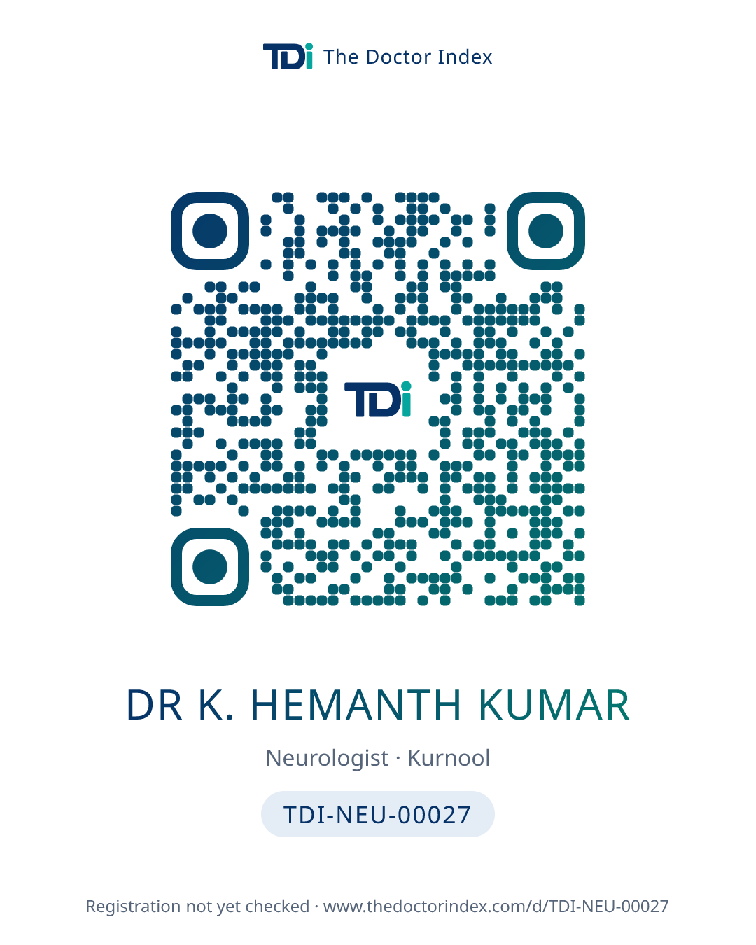 QR card for Dr K. Hemanth Kumar, TDI-NEU-00027