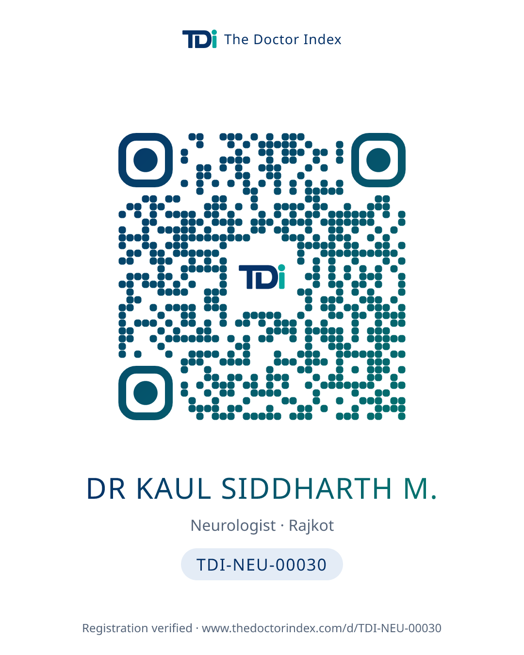 QR card for Dr Kaul Siddharth M., TDI-NEU-00030