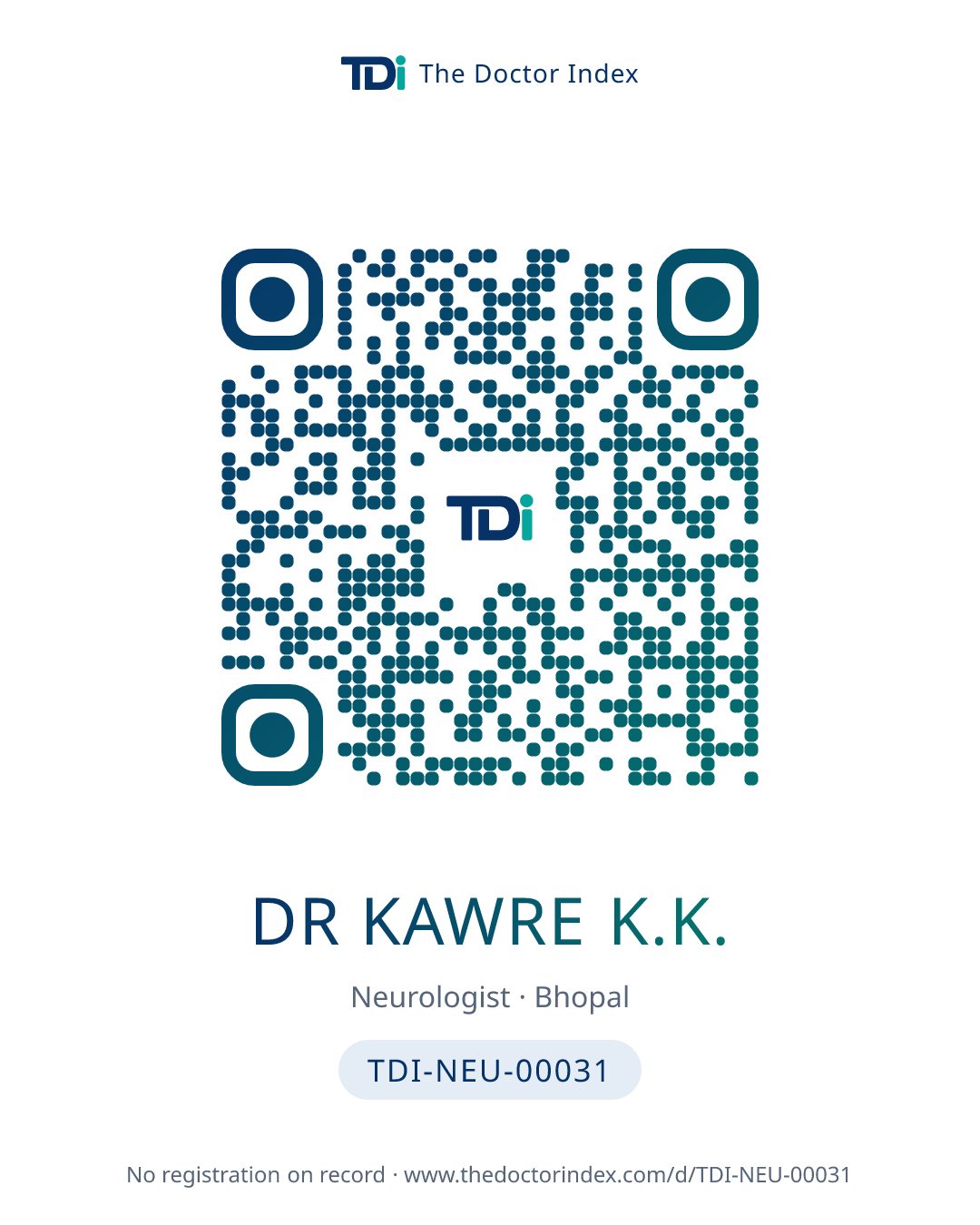 QR card for Dr Kawre K.K., TDI-NEU-00031